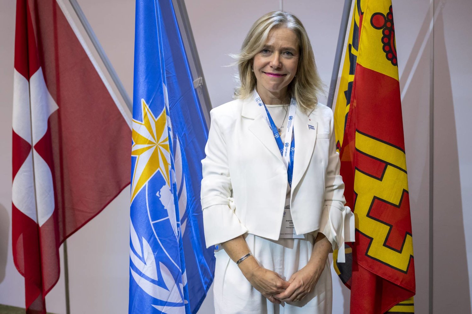 صورة للأرجنتينية سيليستي ساولو اليوم (الخميس) في جنيف بعد انتخابها أمينة عامة للمنظمة العالمية للأرصاد الجوية (إ.ب.أ)