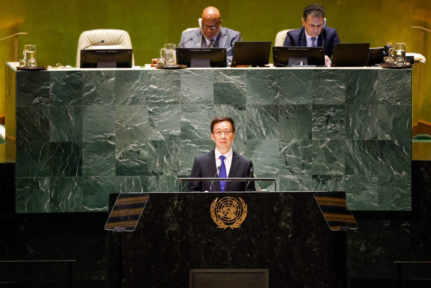 نائب الرئيس الصيني يلقي كلمته أمام الجمعية العامة للأمم المتحدة (أ.ف.ب)