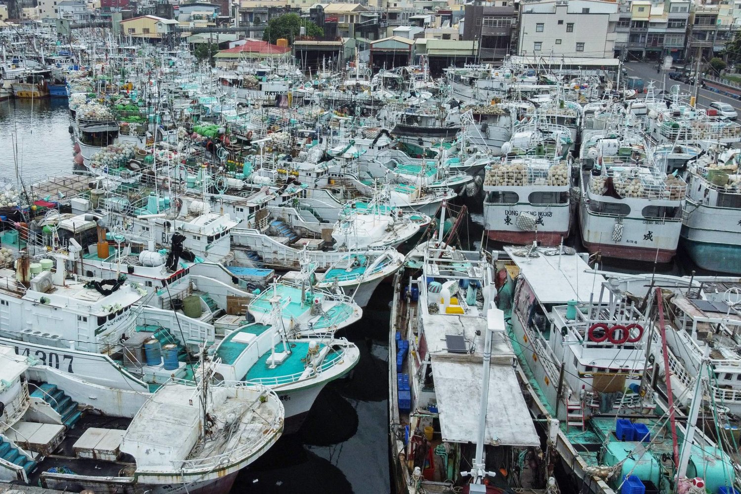 مراكب صيد راسية في ميناء تونغانغ تحسبا لوصول الإعصار «كوينو» (أ.ف.ب)