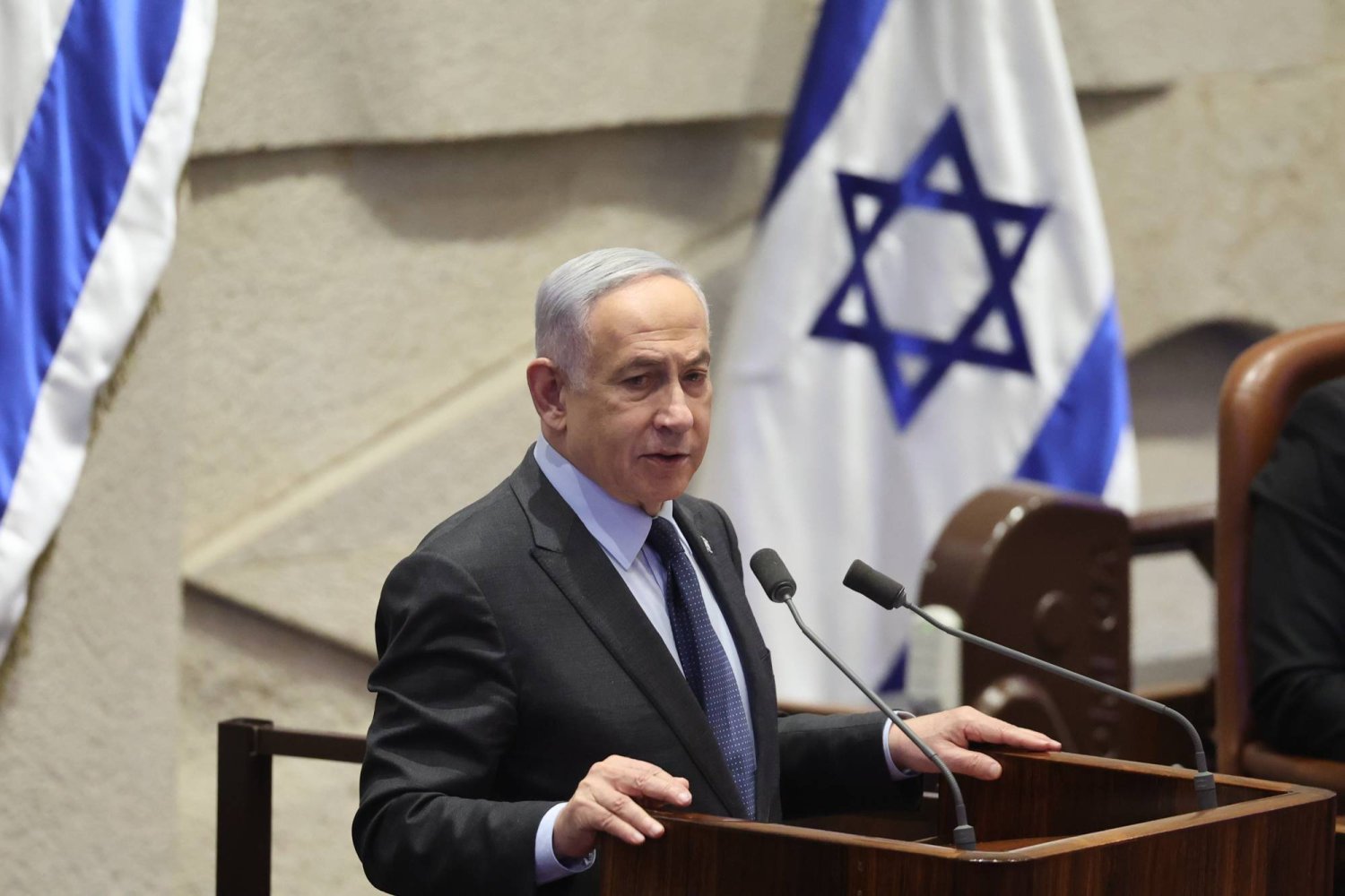 رئيس الوزراء الإسرائيلي بنيامين نتنياهو متحدثاً من القدس 19 فبراير 2024 (إ.ب.أ)