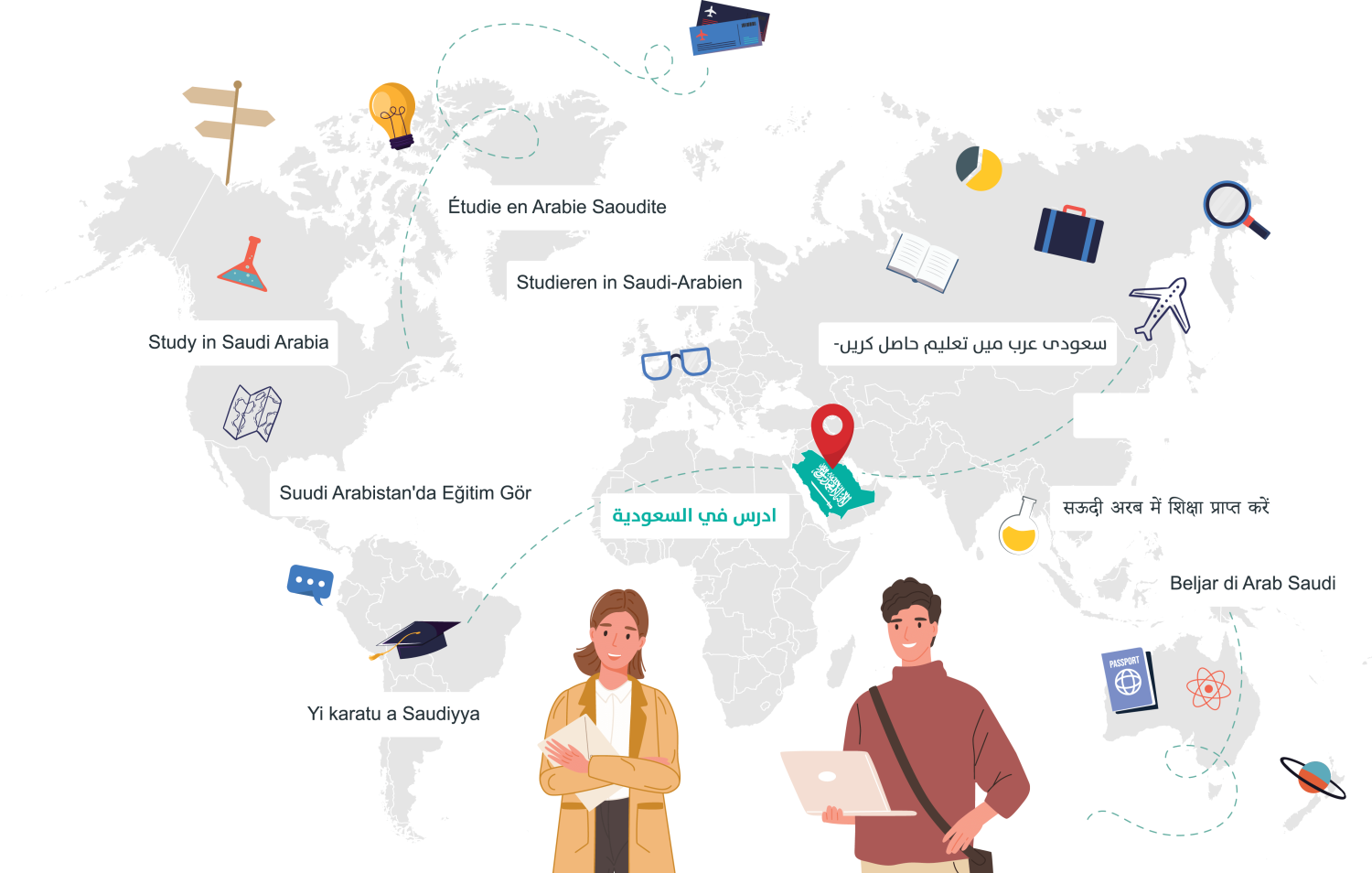 تخاطب «ادرس في السعودية» الطلبة من مختلف أنحاء العالم بعشر لغات مختلفة (الموقع الرسمي للمنصة)