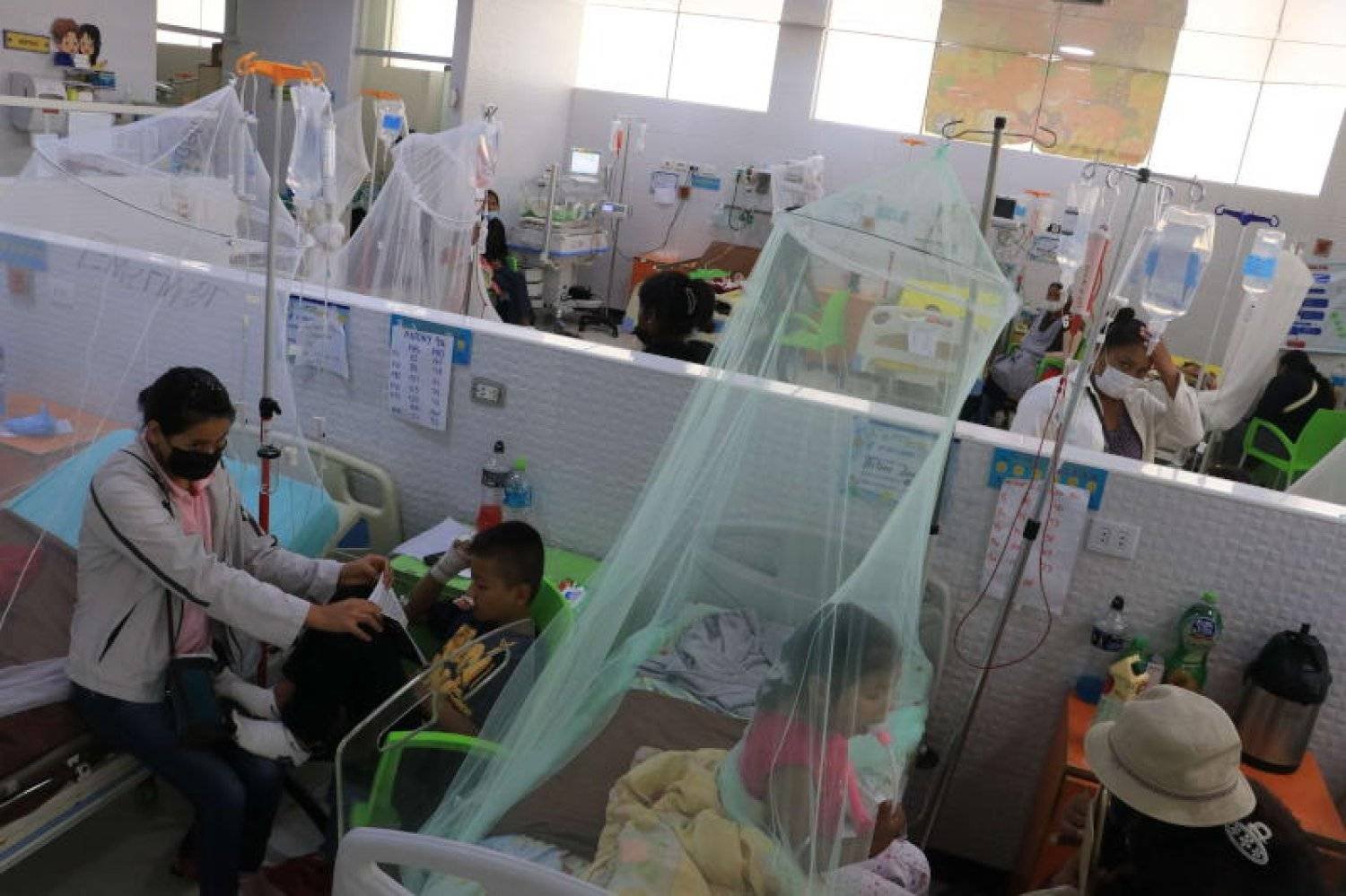 أطفال مصابون بحمى الضنك يتلقون العلاج في أحد مستشفيات بوليفيا (إ.ب.أ)