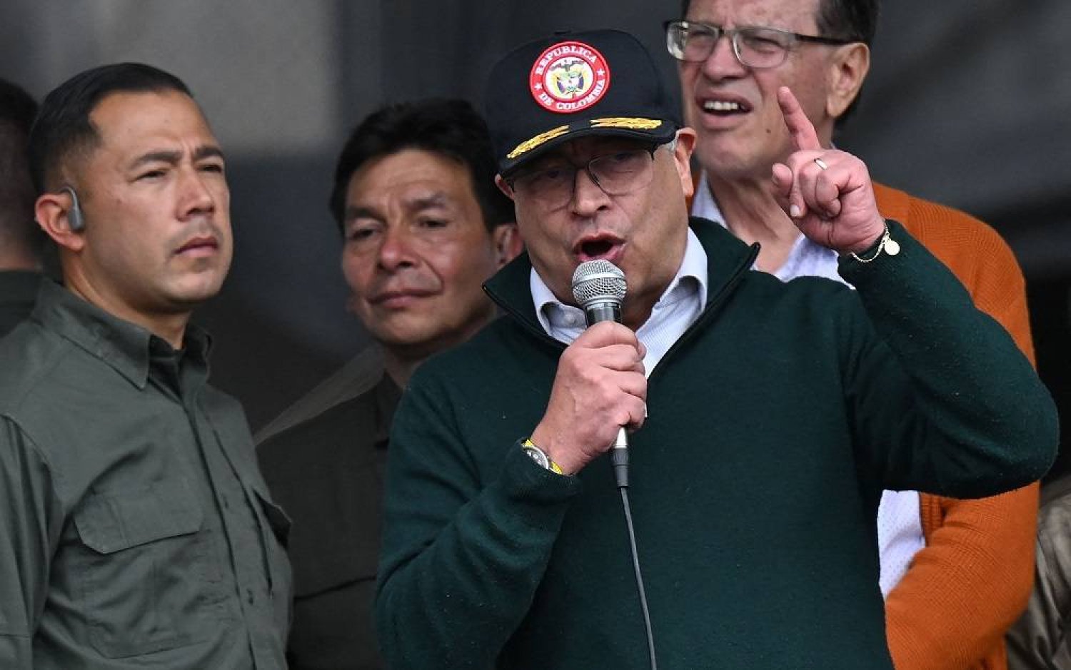 Colombia's President Gustavo Petro delivers a speech during a May Day (Labor Day) rally in Bogota on May 1, 2024. (AFP)