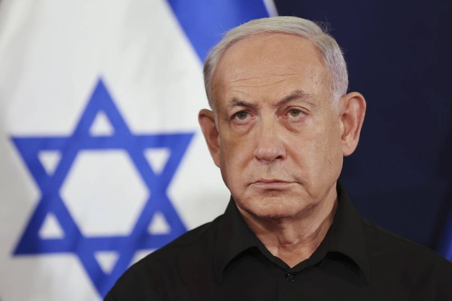 Israeli Prime Minister Benjamin Netanyahu attends a press conference in the Kirya military base in Tel Aviv, Israel on Oct. 28, 2023. (AP)