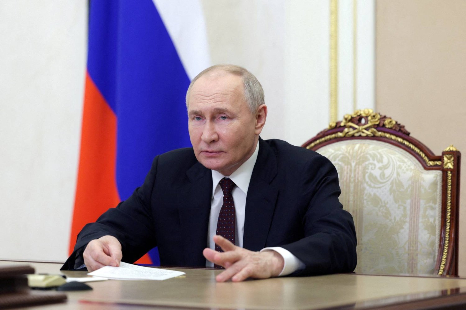 FILE PHOTO: Russian President Vladimir Putin chairs a meeting on economic issues via video link at the Kremlin in Moscow, Russia May 3, 2024. Sputnik/Aleksey Babushkin/Kremlin via REUTERS