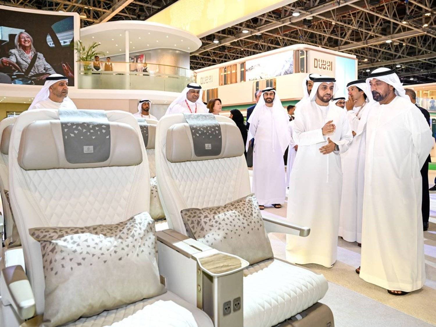 President of Dubai Airports, Supreme President and CEO of Emirates Airlines Sheikh Ahmed bin Saeed Al Maktoum during his tour of the company’s pavilion at the Arabian Travel Market in Dubai. (Asharq Al-Awsat) 