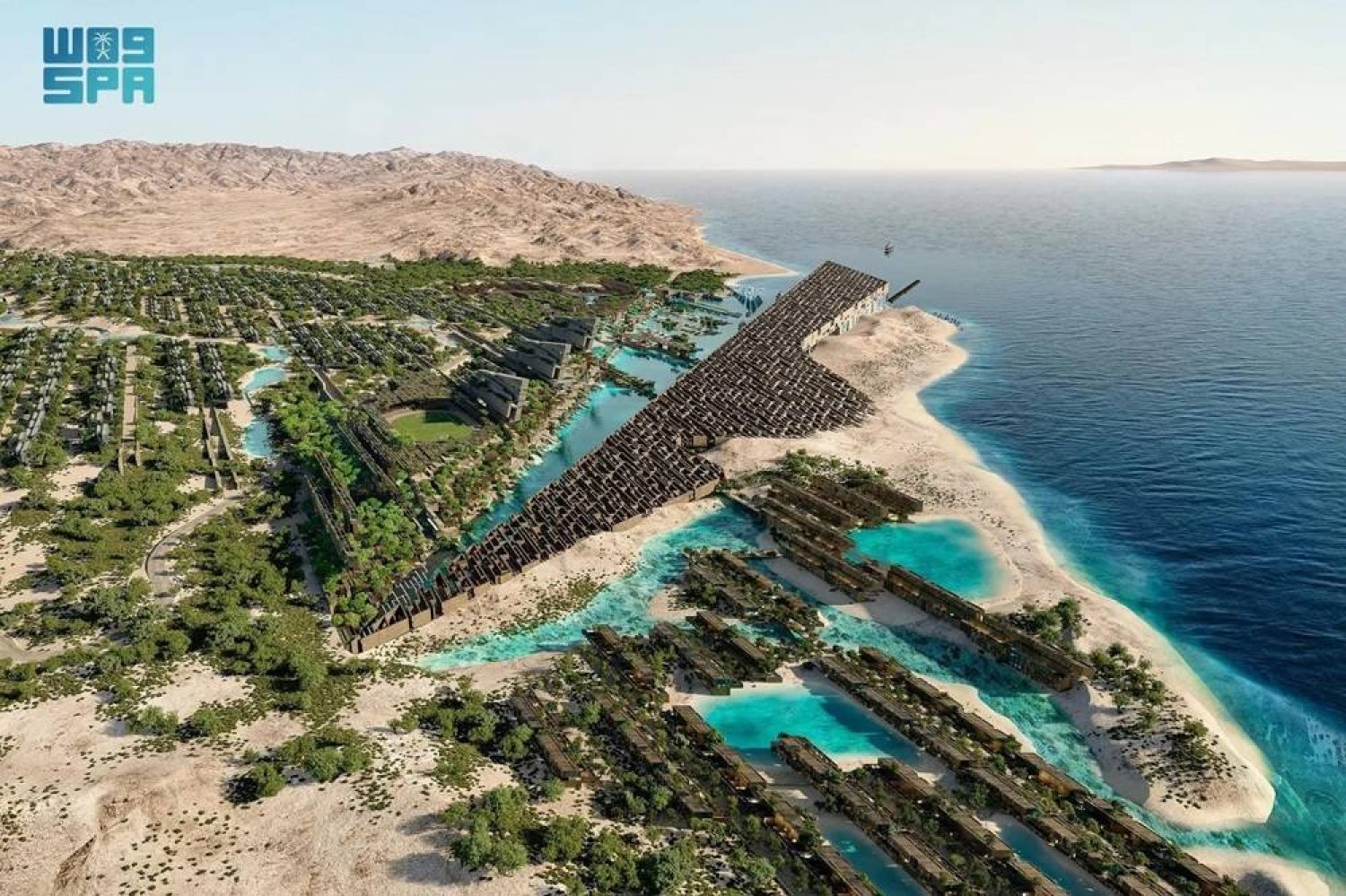 NEOM unveiled Jaumur, the largest cosmopolitan luxury community on the coast of the Gulf of Aqaba, designed to serve the highest standards of future livability and active lifestyle.  (SPA)