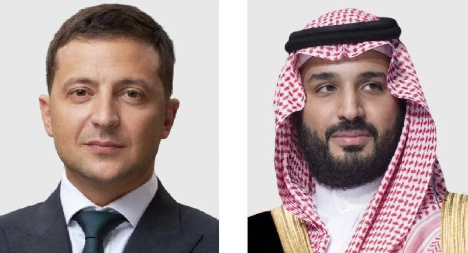 ولي العهد السعودي الأمير محمد بن سلمان والرئيس الأوكراني فولوديمير زيلينسكي (الخارجية السعودية)
